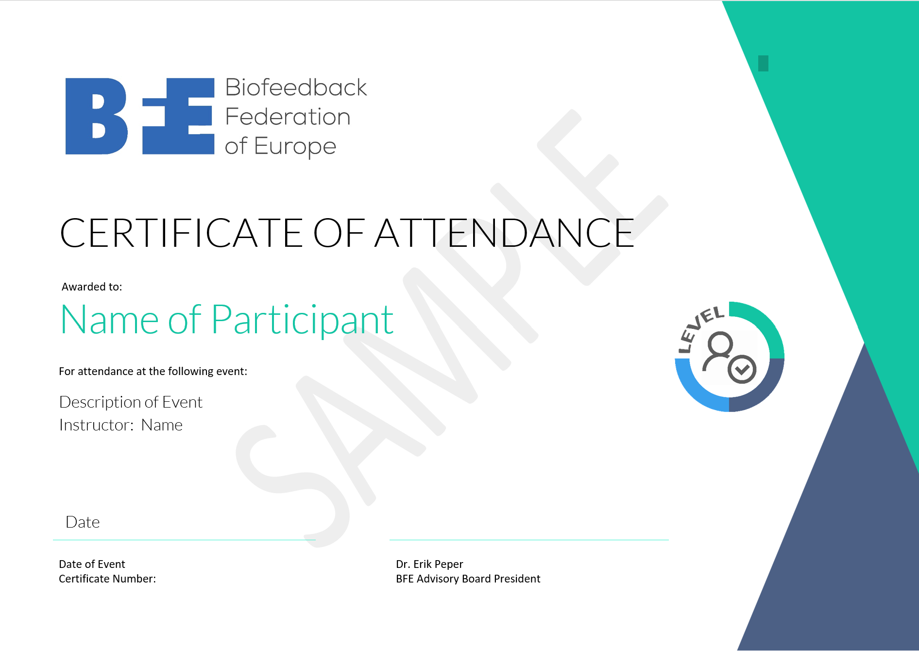 BFE CERTIFICATE OF ATTENDANCE
